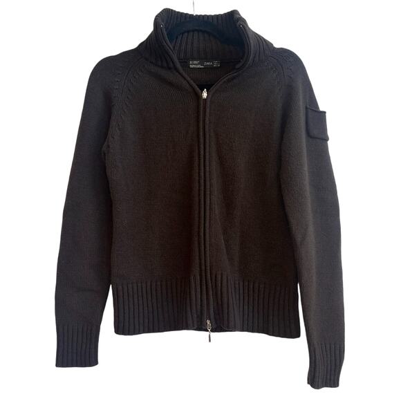 Zara Sweaters - Zara Brown Wool Blend Double two Way Zipper Sweater Jacket